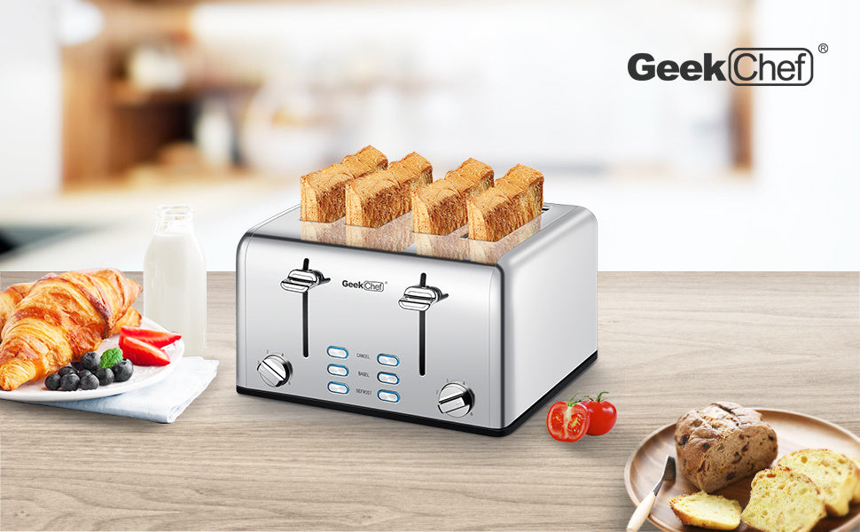 Geek Chef Stainless Steel Extra-Wide Slot Toaster With Dual Control Panels