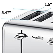 Geek Chef Stainless Steel Extra-Wide Slot Toaster With Dual Control Panels