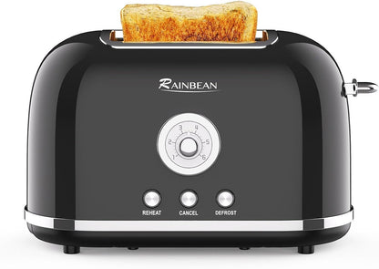 2 Slice Retro Cute Bread Toaster With Removable Crumb Tray