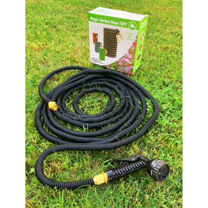 75 FT Expandable Garden Hose Pipe With Spray Gun Watering Kit