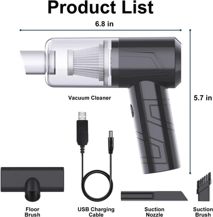 Black Portable Rechargeable 2 In 1 Mini Vacuum Blower 18000PA Suction Lightweight