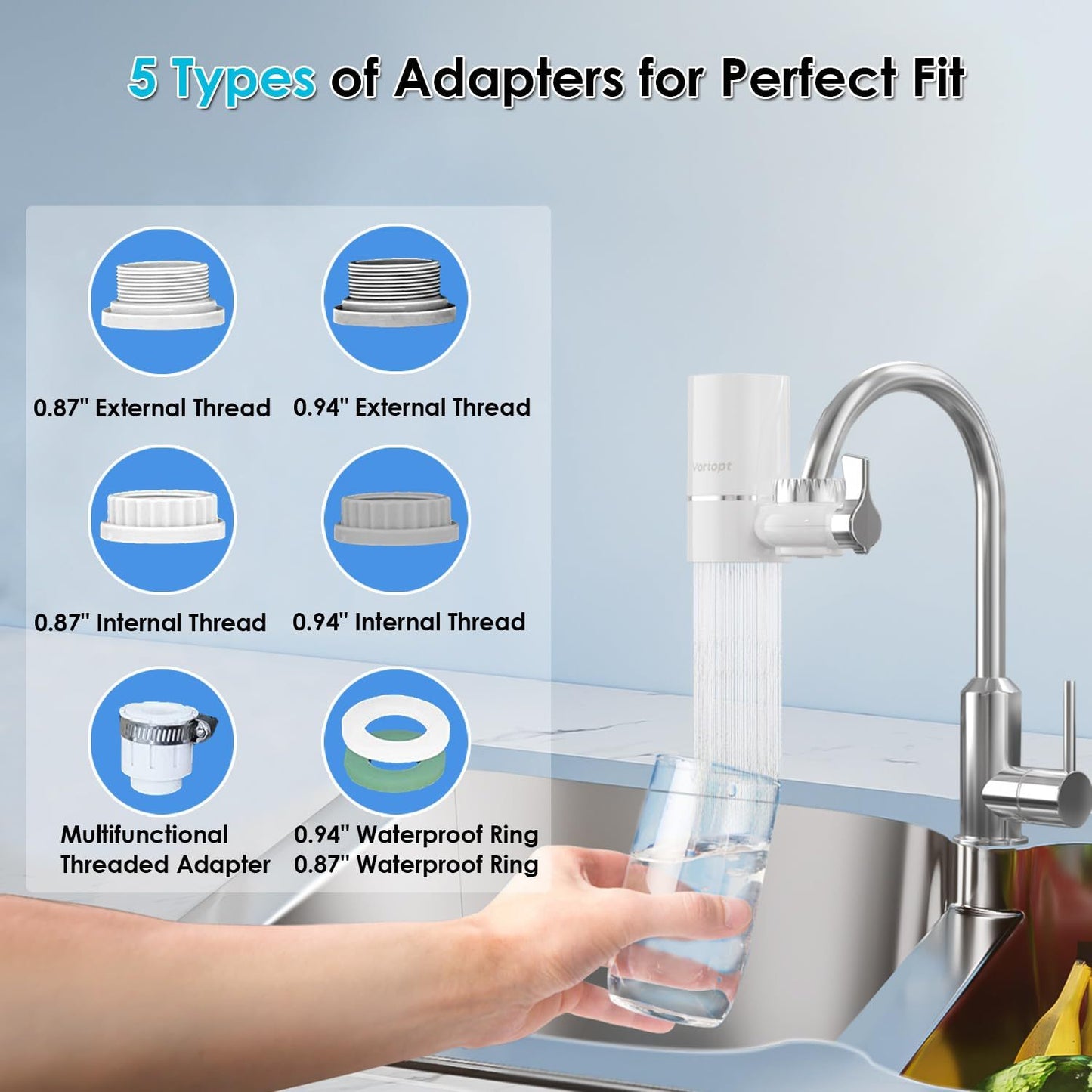 Vortopt Faucet Water Filter For Kitchen and Bathroom