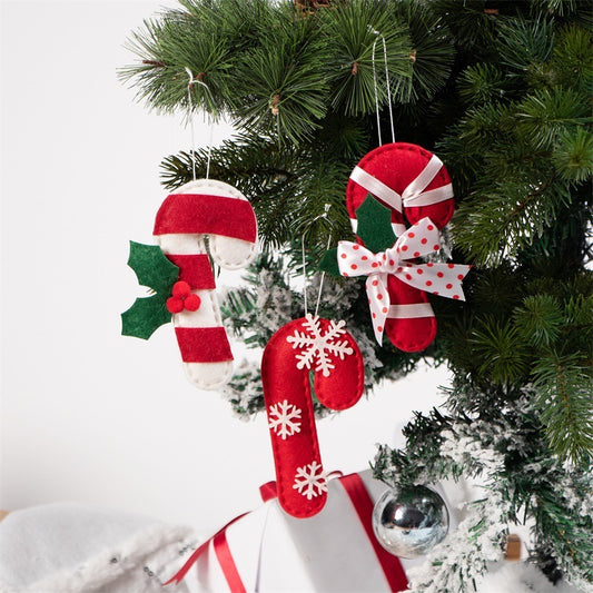 Christmas Crutch Shape Felt Pendant Decoration