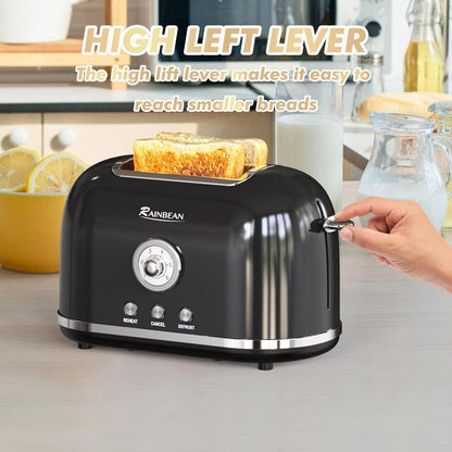 2 Slice Retro Cute Bread Toaster With Removable Crumb Tray