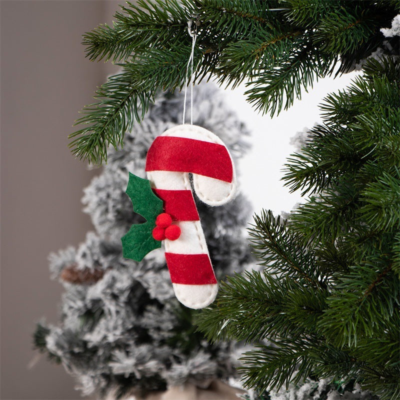 Christmas Crutch Shape Felt Pendant Decoration