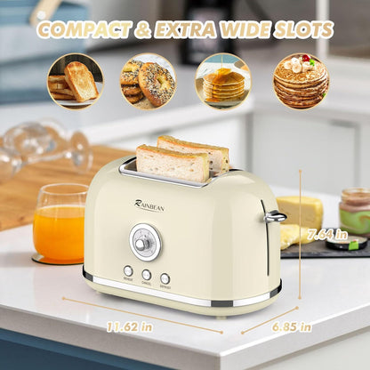 2 Slice Retro Cute Bread Toaster With Removable Crumb Tray